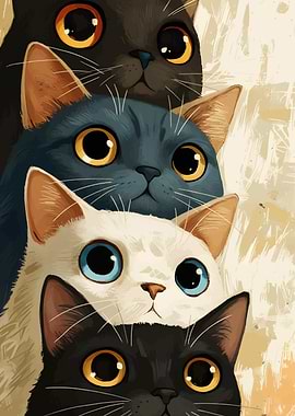 Stack of Cute Cartoon Cats