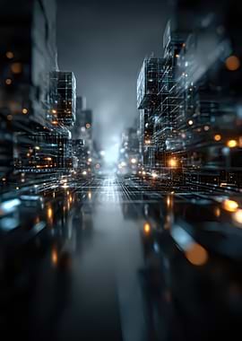 Abstract Futuristic Cityscape with Glowing Lights