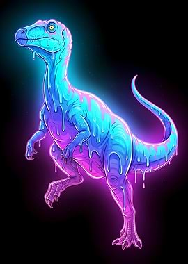 Neon Dinosaur Illustration on Black Background