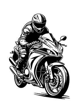 Motorcycle Rider Black and White Illustration