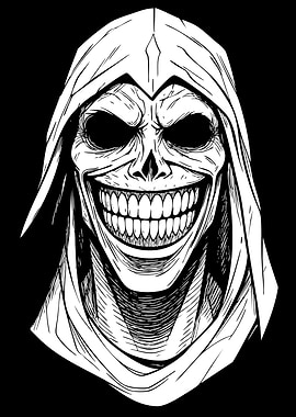 Grinning Grim Reaper in Black and White