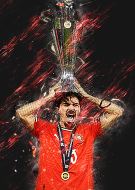 Soccer Player Celebrating with Trophy