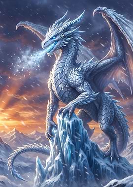 Majestic Ice Dragon on Snowy Peak