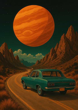 Sureal Retro Car on a Desert Road