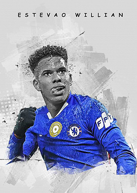 Estevao Willian portrait in Chelsea jersey