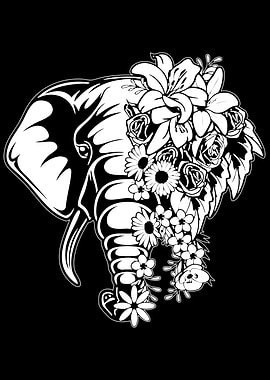 Elephant with Floral Crown Illustration