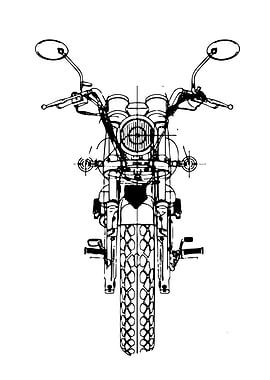Motorcycle Blueprint Front View Black and White