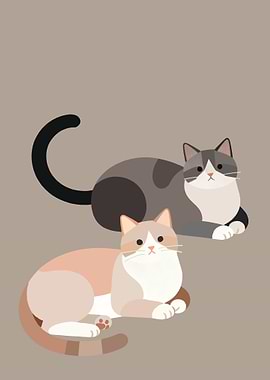 Two Cats Illustration