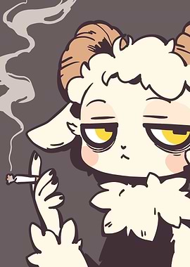 Smoking Sheep Cartoon Character