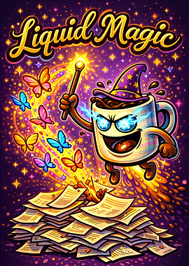 Liquid Magic Coffee Wizard Cartoon