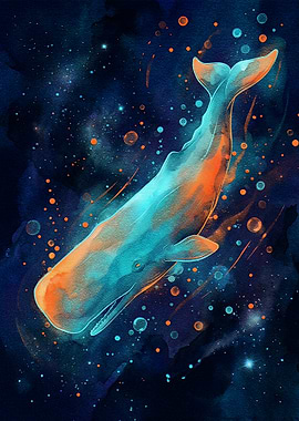 Watercolor Sperm Whale in Space