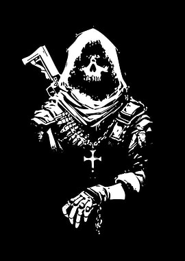 Grim Reaper with Gun Black and White