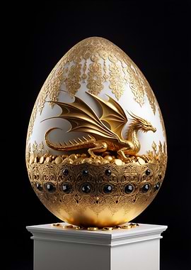 Golden Dragon Egg on Pedestal