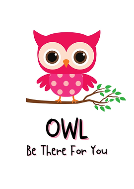 Cute Pink Owl on Branch Illustration