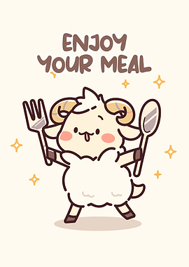 Enjoy Your Meal - Cute Sheep Illustration