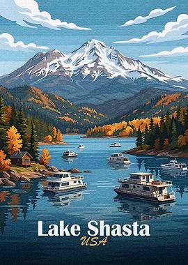 Lake Shasta scenic landscape with boats