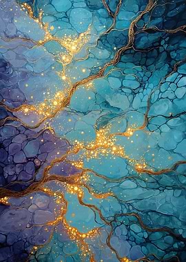 Abstract Blue and Gold Veined Pattern