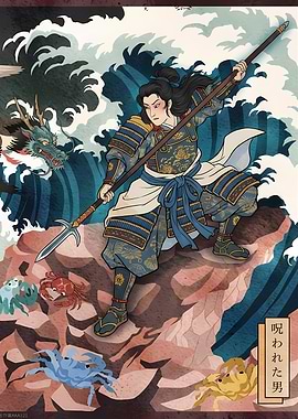 Samurai Warrior with Dragon and Crabs