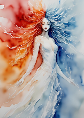 Fire and Ice Woman Watercolor
