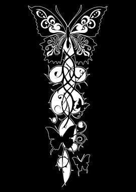 Butterfly and Vines Black and White Art