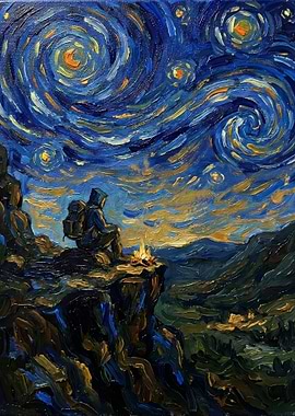 Starry Night Hiker Painting
