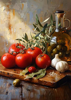 Still Life with Tomatoes and Olive Oil