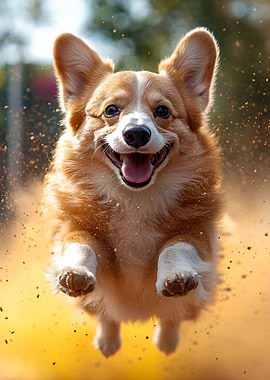 Happy Corgi Mid-Air