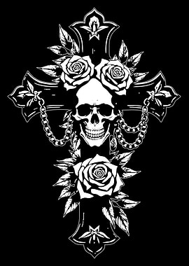Skull, Roses, and Cross Illustration