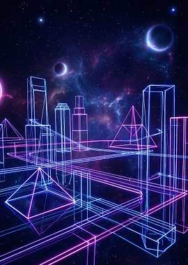 Neon Grid Geometric Galactic Metropolis