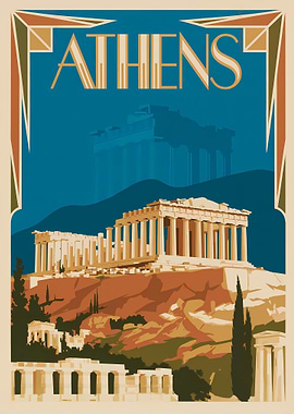 Athens Travel Poster Art Deco Style