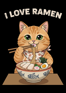 I Love Ramen Cat Illustration