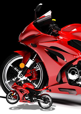 Red Motorcycle and Miniature Model