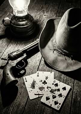 Western Still Life with Cards and Gun