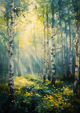 Birch Forest Sunlight Painting