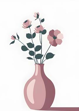 Pink Flowers in Vase Illustration
