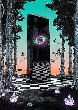 Surreal Monolith in Forest with Eye
