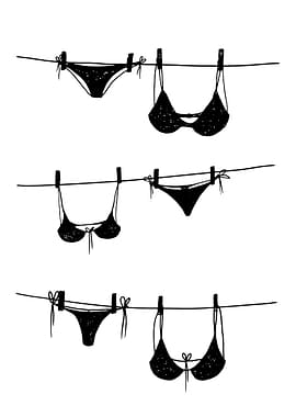 Bikinis on a clothesline illustration