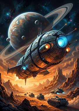 Futuristic Spaceship over Desert Landscape