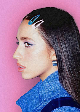 Woman with Hair Clips and Blue Sweater