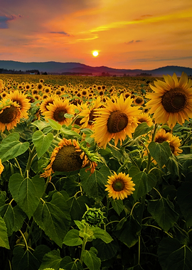 Sunflower Field at Sunset