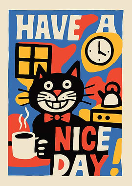 Have a Nice Day Cat Illustration