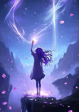 Anime Girl Reaching for the Stars