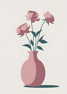 Pink Peonies in Vase Illustration