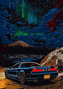 Honda NSX under Aurora Borealis