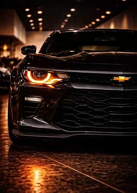 Black Chevrolet Camaro Front View