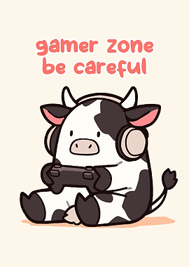 Gamer Zone Cow Cartoon