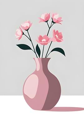 Pink Flowers in Vase Still Life