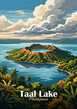 Taal Lake Philippines Travel Poster