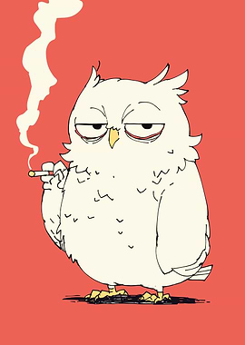 Cartoon Owl Smoking Cigarette Illustration