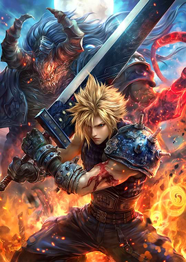 Cloud Strife and a Monster